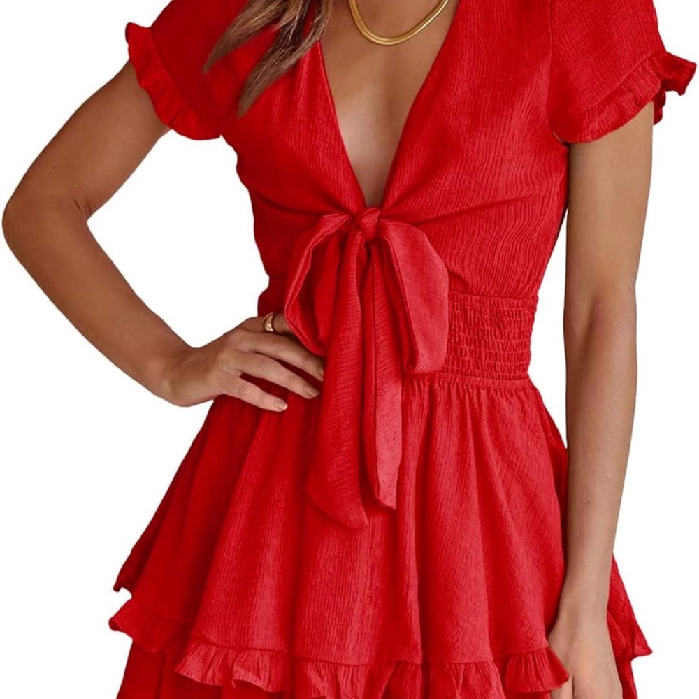 Chic Scarlet Tie-Front Mini Dress